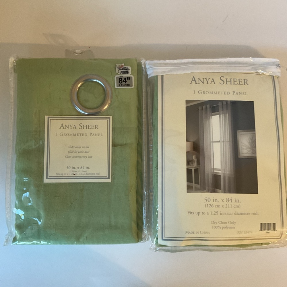 Set of 2 Anya Sheer Grommeted Curtain Panels Light Green 50” x 84” NWT